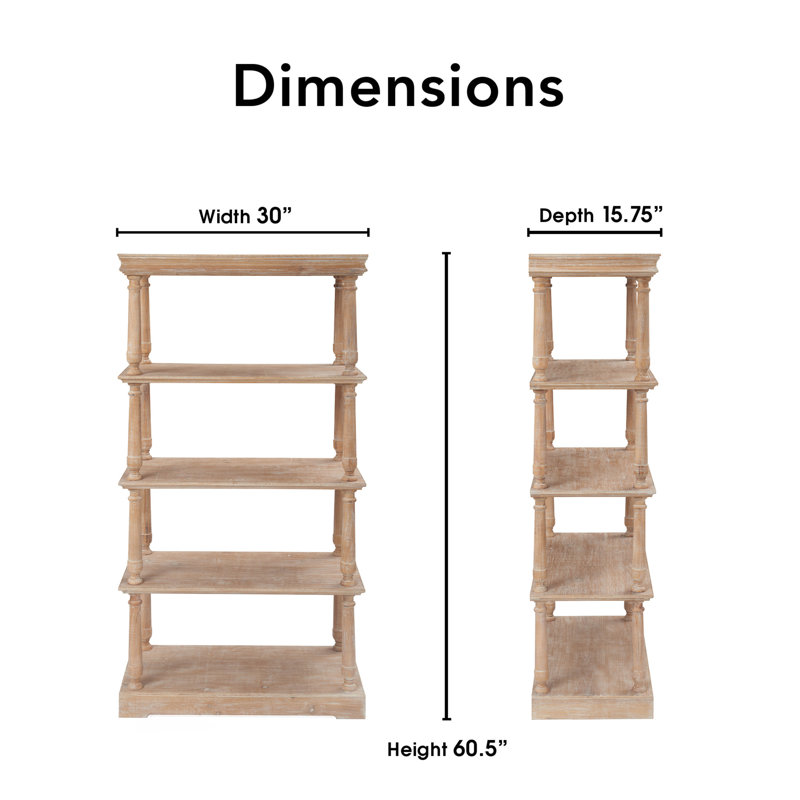 Maxwell Natural Wood 60" 4-Tier Bookshelf with Distressed Finish