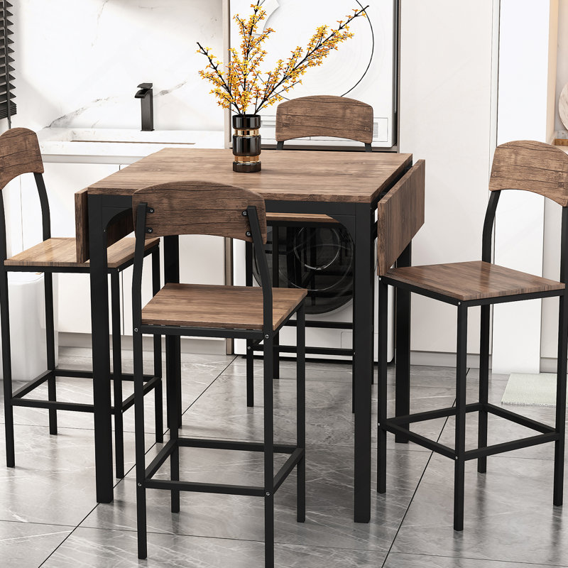 Farmhouse 5-piece Counter Height Drop Leaf Dining Table Set with Dining Chairs, Black