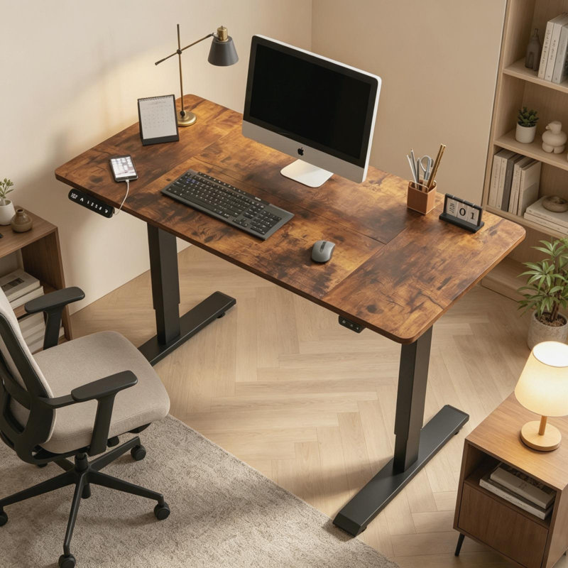 Bureau debout rustique brun électrique, bureau d'ordinateur réglable en hauteur, poste de travail relevable moderne pour le bureau à domicile et les jeux