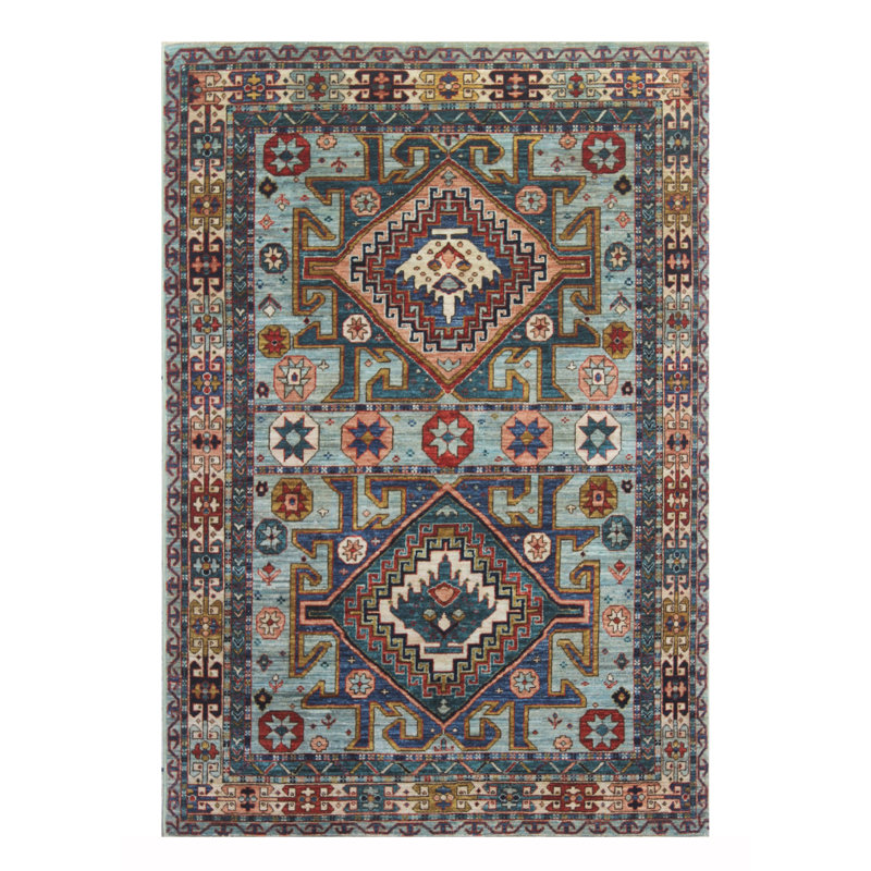 Tapis unique bleu, vert et rouge de 4 pi 3 po x 6 pi 1 po