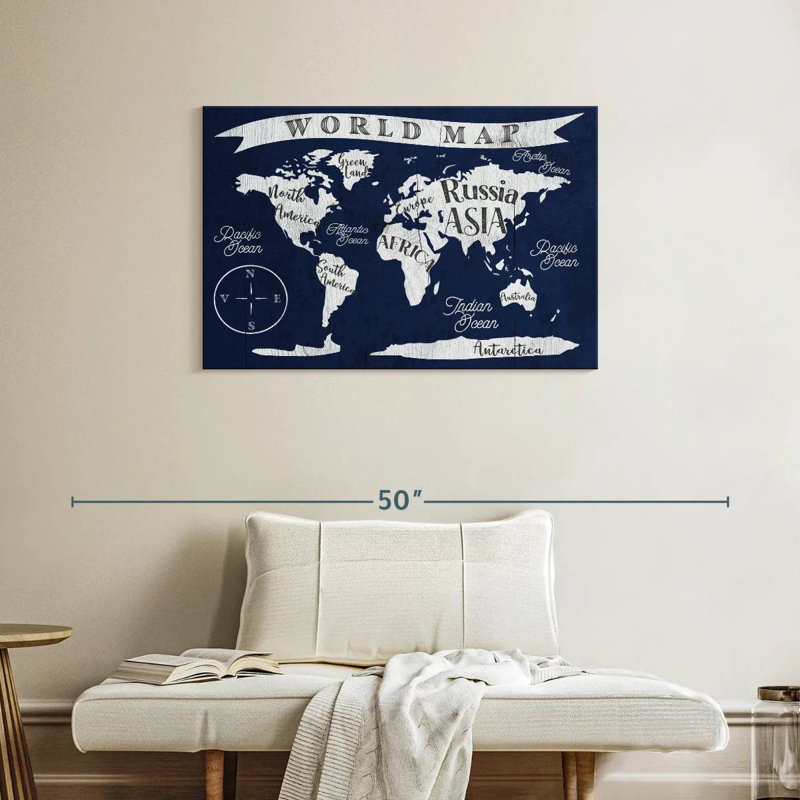 Carte du monde marine Aliaz, H 24 po x l 36 po