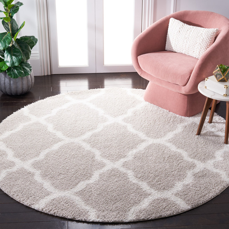 Tahoe Geometric Silver/White Area Rug, Round 6'7"