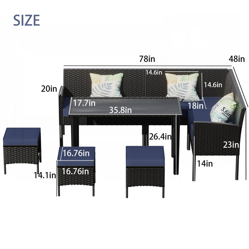 Ensemble de mobilier d'extérieur 7 pièces, Bleu
