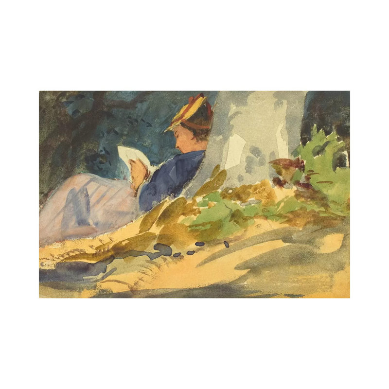 Woman Reading A Book In Nature - Wrapped Canvas Painting, 20.32 cm H x 30.48 cm W