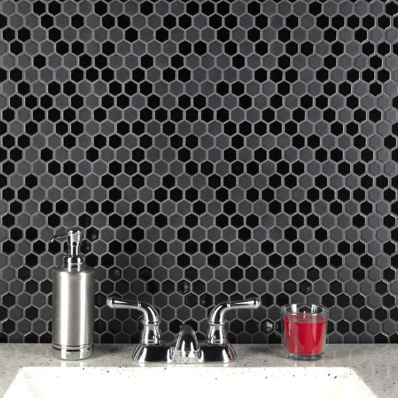 Citi Hex Black 10-1/4" x 11-7/8" Porcelain Mosaic Tile