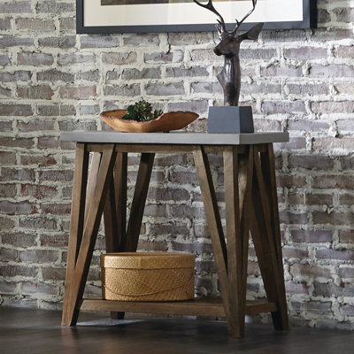 Brookside Modern Beach House Wooden Metal Concrete Coating Console Media Table With An Open Shelf