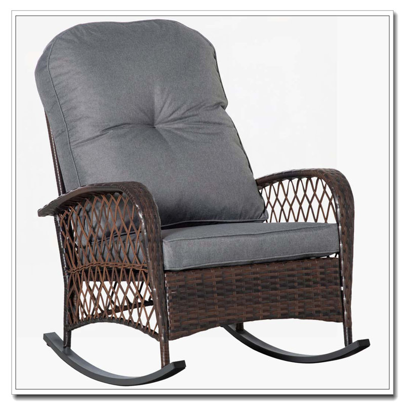 Chaise berçante d'extérieur en osier et rotin, Gris