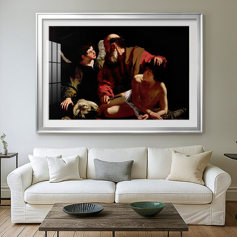 The Sacrifice of Isaac (Uffizi Version)-Caravaggio-Framed Print with Mat and glass-c. 1603, Framed Print, Silver, 26.5x36.5
