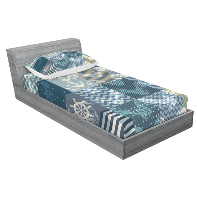 Microfiber Patchwork Sheet Set, Twin Sheet Set with Fitted Sheet