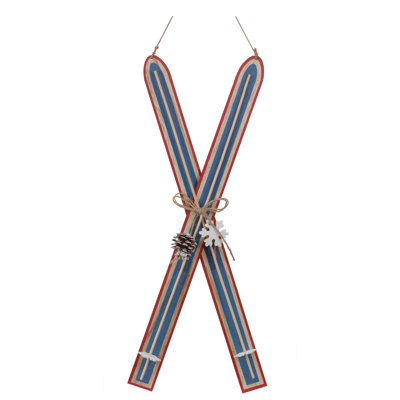 Ornement en bois ski (ensemble de 2)