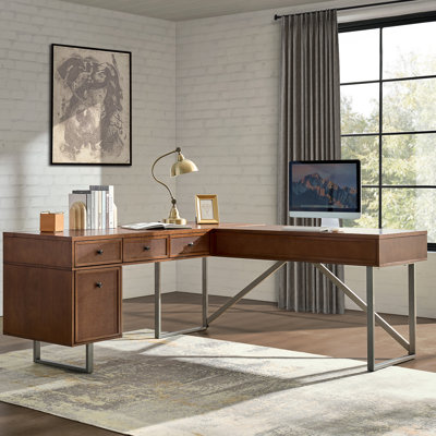 Nusaiba 71'' W L-Shaped Lift Top Cane Executive Desk with Built-In Outlets and Cable Management