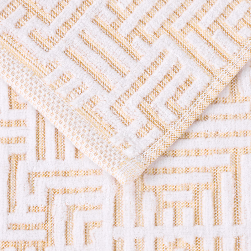 Ingry Cotton Modern Geometric 9 Piece Bathroom Towel Set, Gold