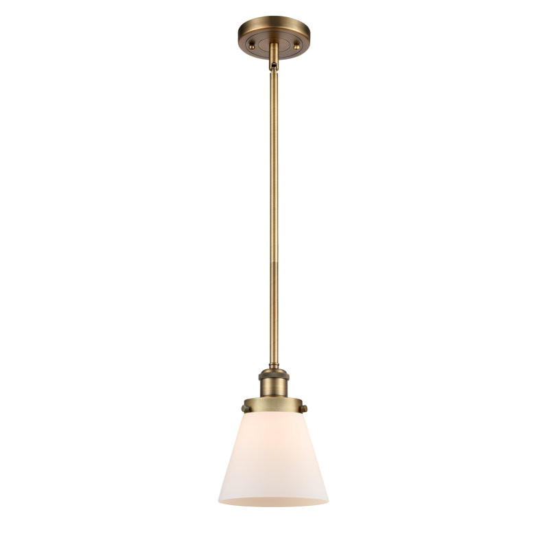 Mini-luminaire suspendu à cordon 1 lumière Ballston Urban Cone, Blanc mat, Laiton brossé, DEL