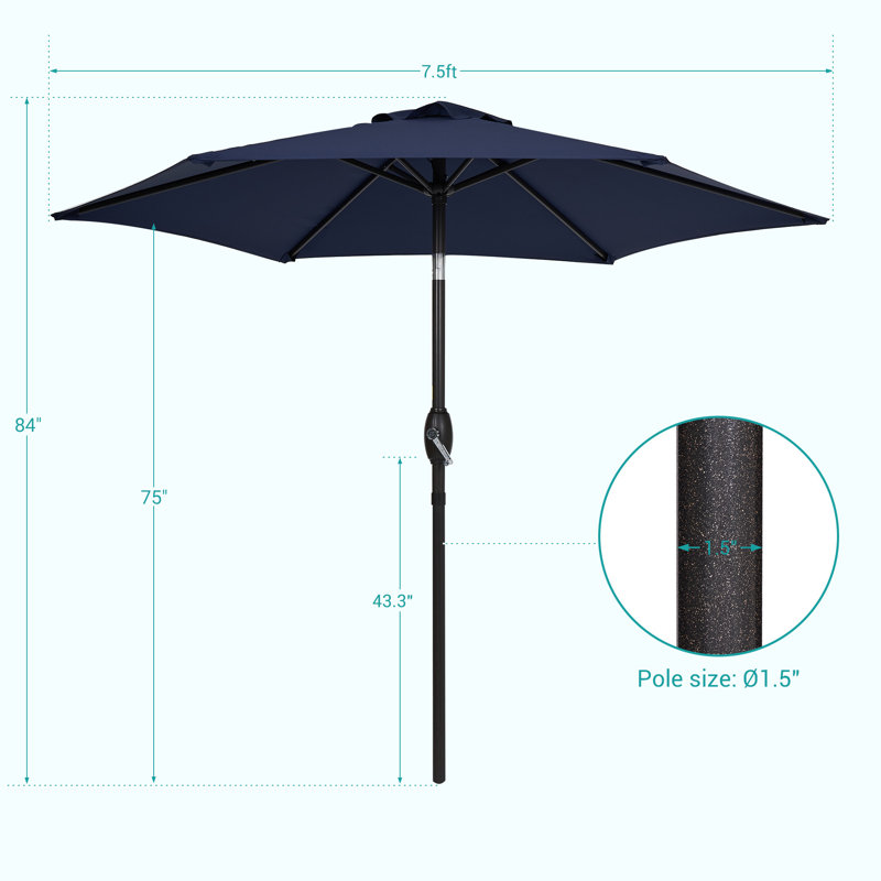 Parasol de table de marché de 7,5 pi, auvent résistant aux rayons UV et bouton inclinable, Marine