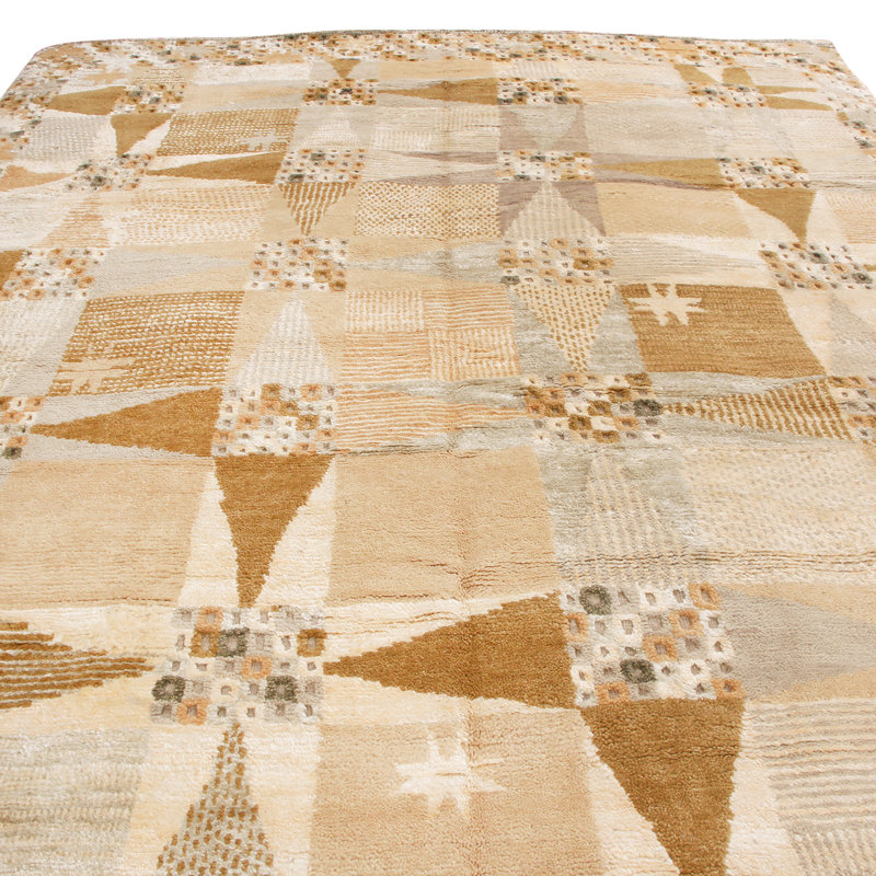 Rug & Kilim’S Scandinavian-Inspired Geometric Beige Cream Wool Pile Rug, Rectangle 10' x 14'
