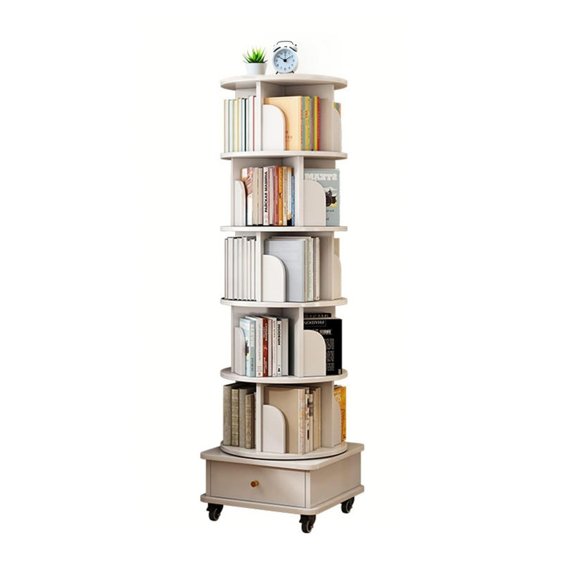Bibliothèque rotative 6 niveaux, (6 tablettes) H 68,11 po x l 18,11 po x P 18,11 po, Blanc