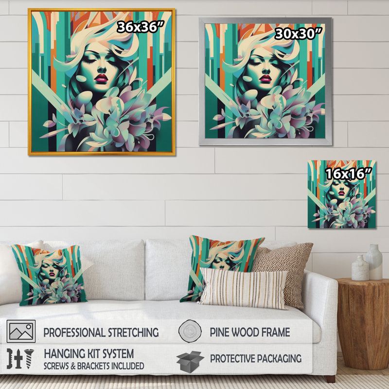Impressionnante, art déco sur toile, Cadre flottant noir, H 16 po x l 16 po x P 1 po
