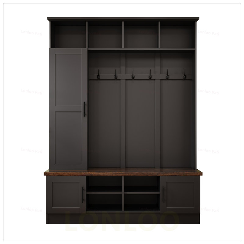 Versatile 3-in-1 Hall Tree with 6 Hooks, Farmhouse Storage Bench, Adjustable Shelves, and Multiple Storage Space for Entryway