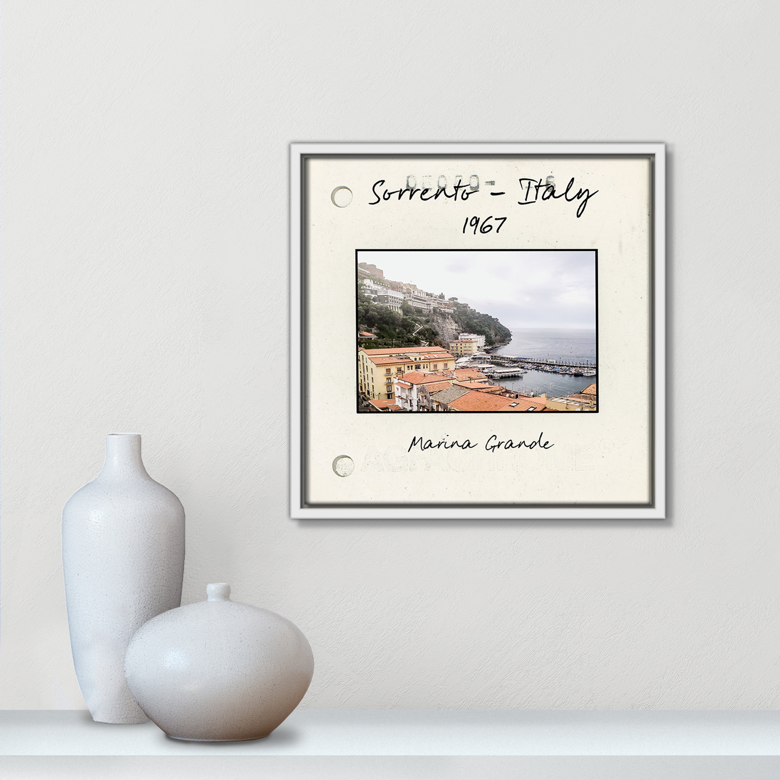 Travel Slide Collection "Sorrento, Italy" Print, 13.5" H x 13.5" W x 2" D, White Floater Framed Canvas