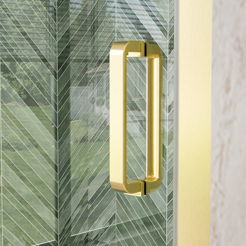 32"x 72" H Semi-Frameless Pivot Shower Door with  1/4 inch(6mm) Clear Tempered Glass And Handle,Brushed Gold, Brushed Gold