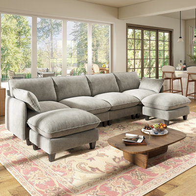 Acker Puff Cloud Modular Upholstered Sectional 4-seat & 2-ottoman