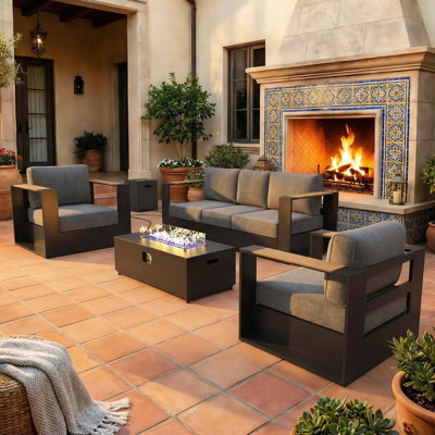  Outdoor Oversized Aluminum  Conversation Set With Firepit Table And 6-inch Cushion