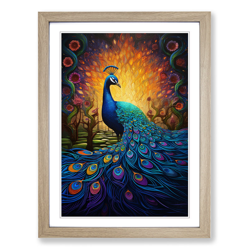Peacock Informel No.2 - Single Picture Frame Print on Wood, 64cm H x 46cm W x 2cm D, Oak Framed