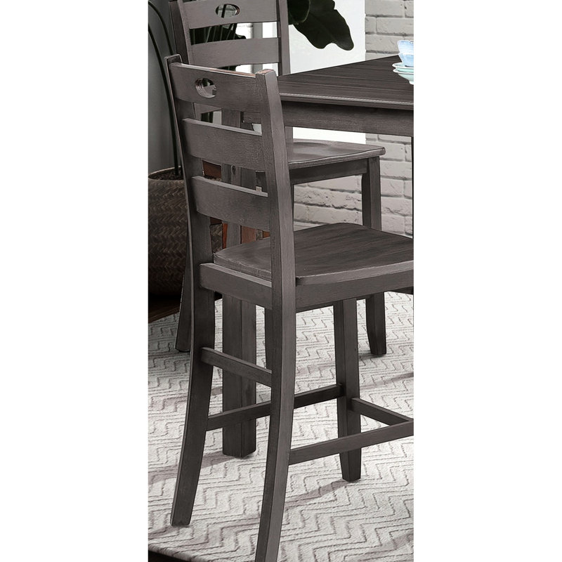 5 pièces de salle à manger de couleur grise, 1 table à hauteur de comptoir et 4 chaises à dossier à lattes, finition de style transitionnel Style