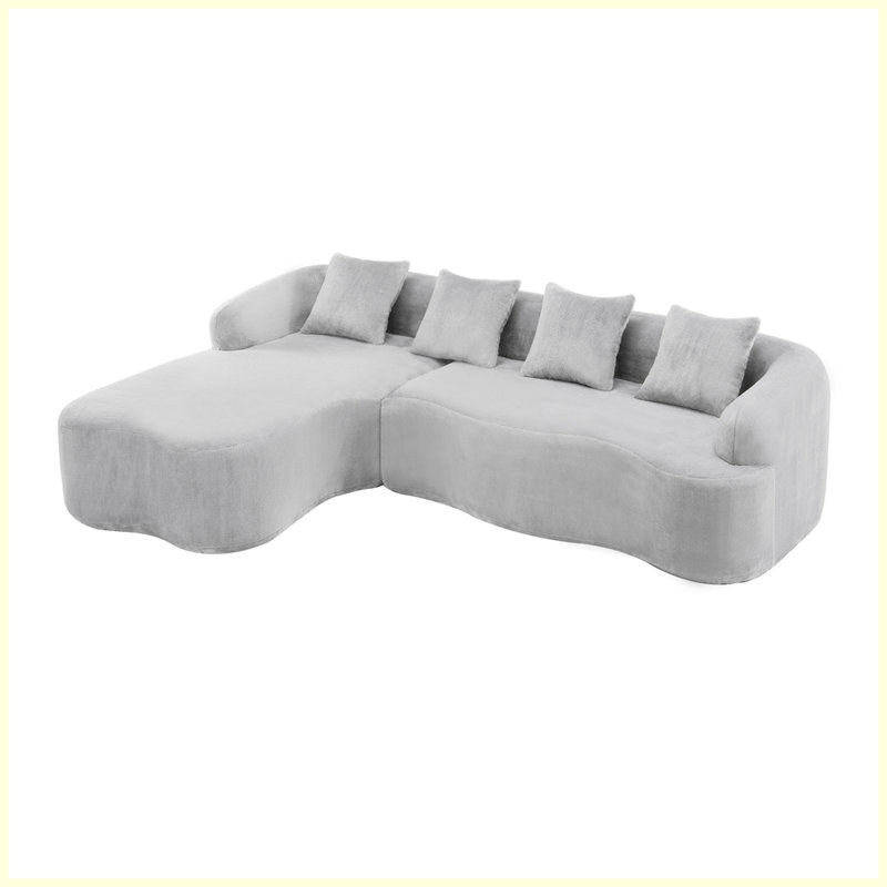 Canapé modulaire moderne en L avec méridienne incurvée pour salon d'appartement, Gris