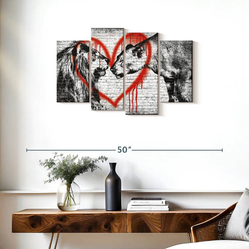 Lion romantique 4 pièces, H 22 po x l 36 po x P 1 po