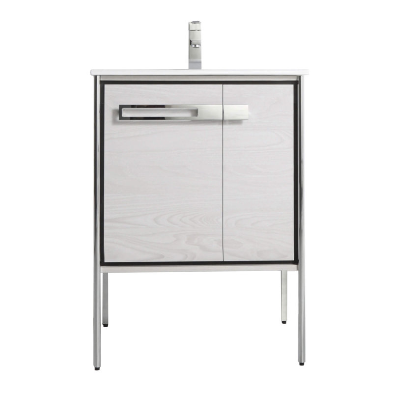 24" Single Bathroom Vanity, Polished Chrome, Mild Gray Oak