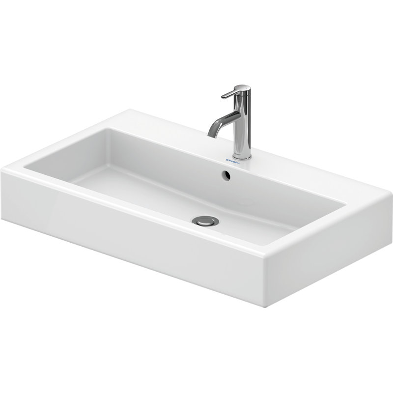 Duravit Vero Ceramic Rectangular Vessel Bathroom Sink with Overflow, Yes, Single
