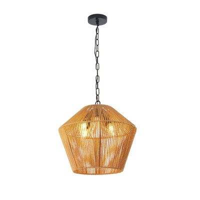 Luminaire suspendu en corde de chanvre de 17 po fabriqué à la main pour îlot de cuisine, salle à manger, chambre à coucher, fer à repasser naturel et réglable