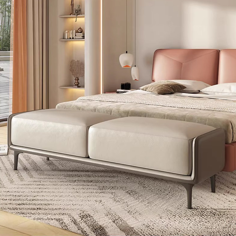 Banc rembourré, Beige / gris foncé