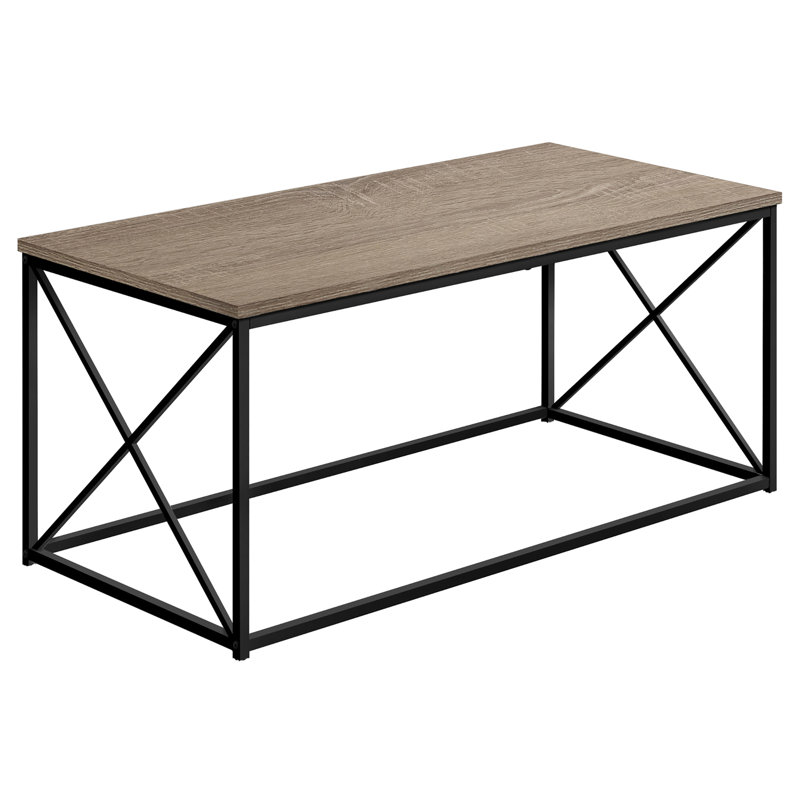 Table basse d'appoint moderne, 101,6 cm (L) x 45,7 cm (H), avec dessus en stratifié taupe foncé et piètement en métal noir. Table basse rectangulaire, 102,9 cm (L). Détails.