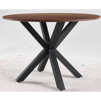 Table basse de style Mid-Century avec plateau de 42,1 po, pieds en métal, finition noir mat et naturel, table de cuisine et de salle à manger simple à assembler, coloriage de table croisé, entretien facile
