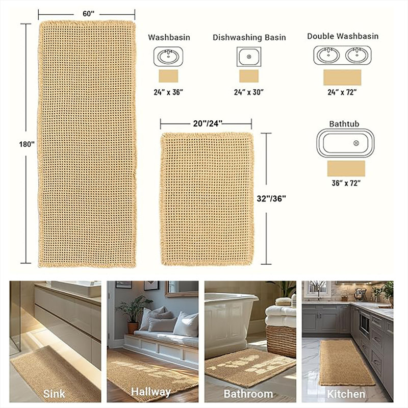 Tapis de bain Waffle Weave ， Tapis super absorbants et antidérapants, Simple - L 32 po x l 20 po, Brun chaud