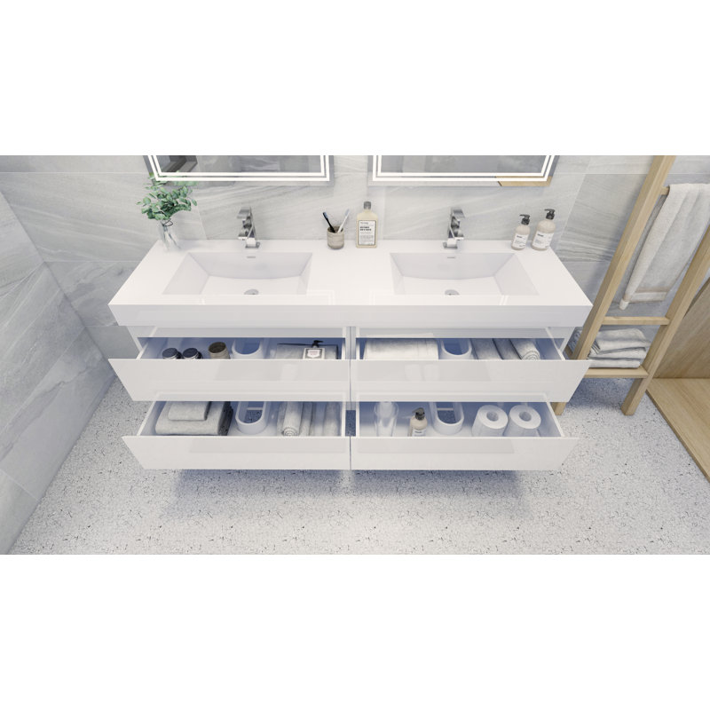 Hartsock Double Bathroom Vanity with Acrylic Top, High Gloss White
