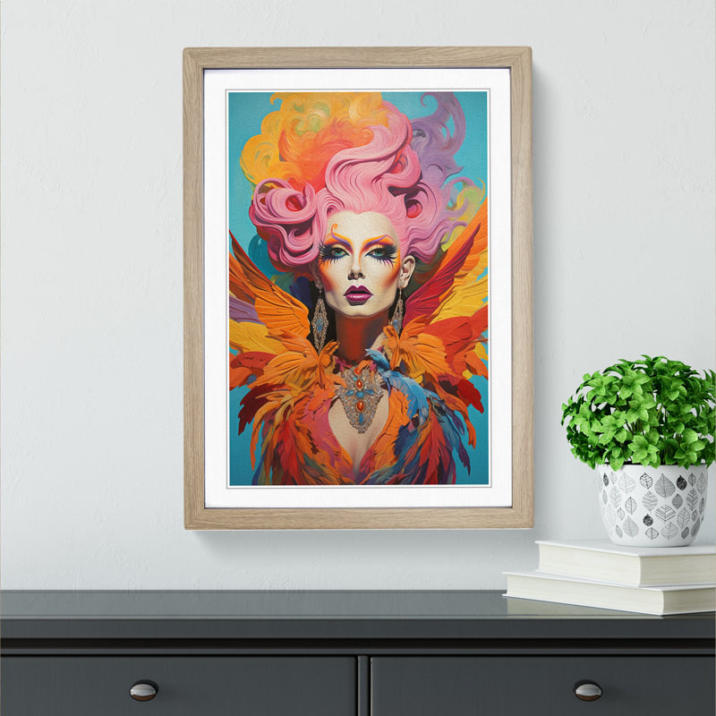 Drag Queen Symbolism - Single Picture Frame Print on Wood, 46cm H x 34cm W, Oak Framed