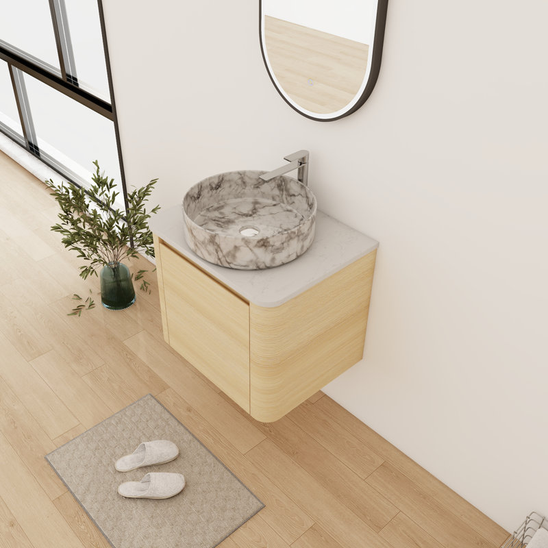 Meuble-lavabo flottant simple 24 po avec comptoir en céramique 24 po, 24", Mable grise, Beige