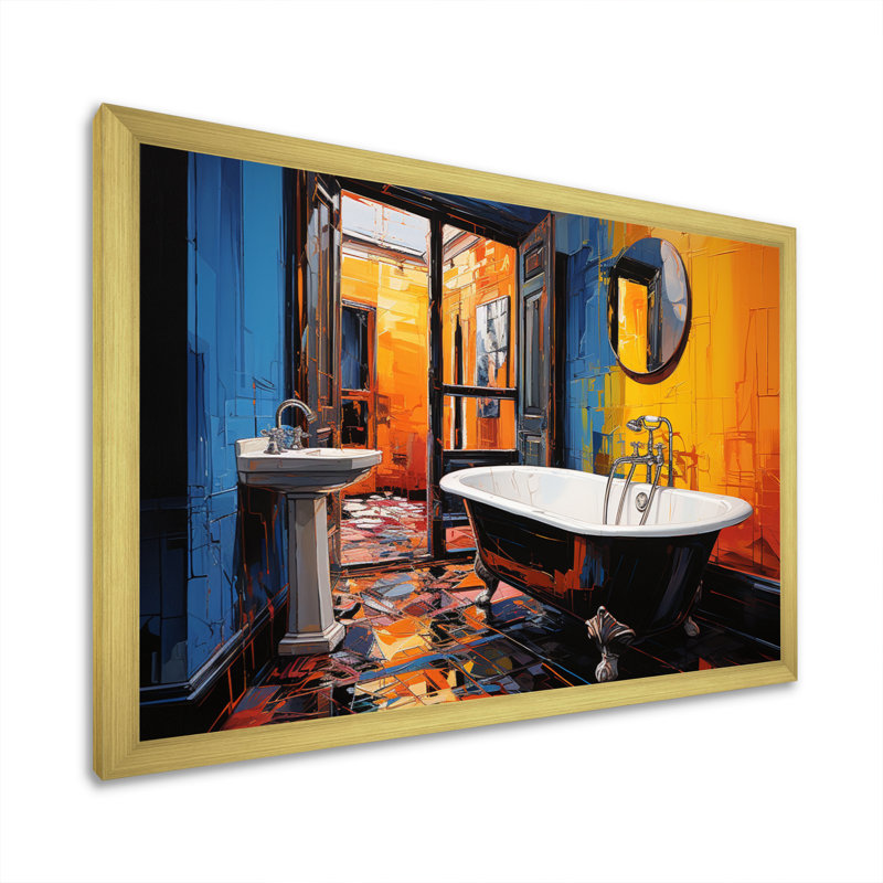 Salle de bain audacieuse et moderne I - impression, Cadre doré à une seule photo, H 24 po x l 32 po x P 1 po