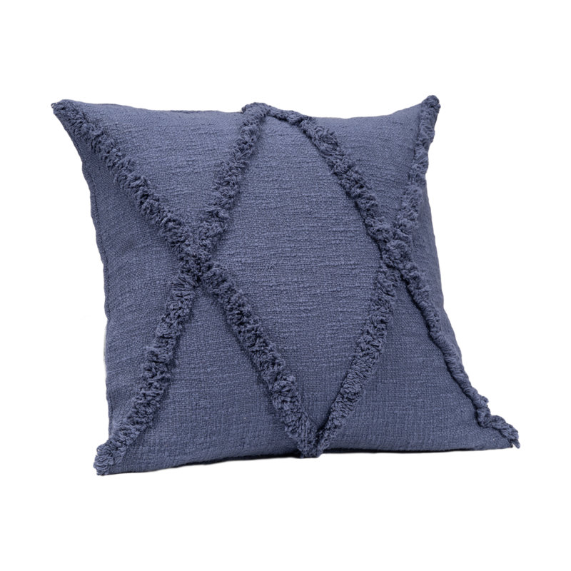  Hand-Woven Diamond Tufted 100% Cotton Throw Pillow, Denim Blue, Square 18"H x 18"W, Polyester