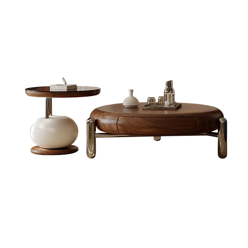 Round Wood Coffee Table Set