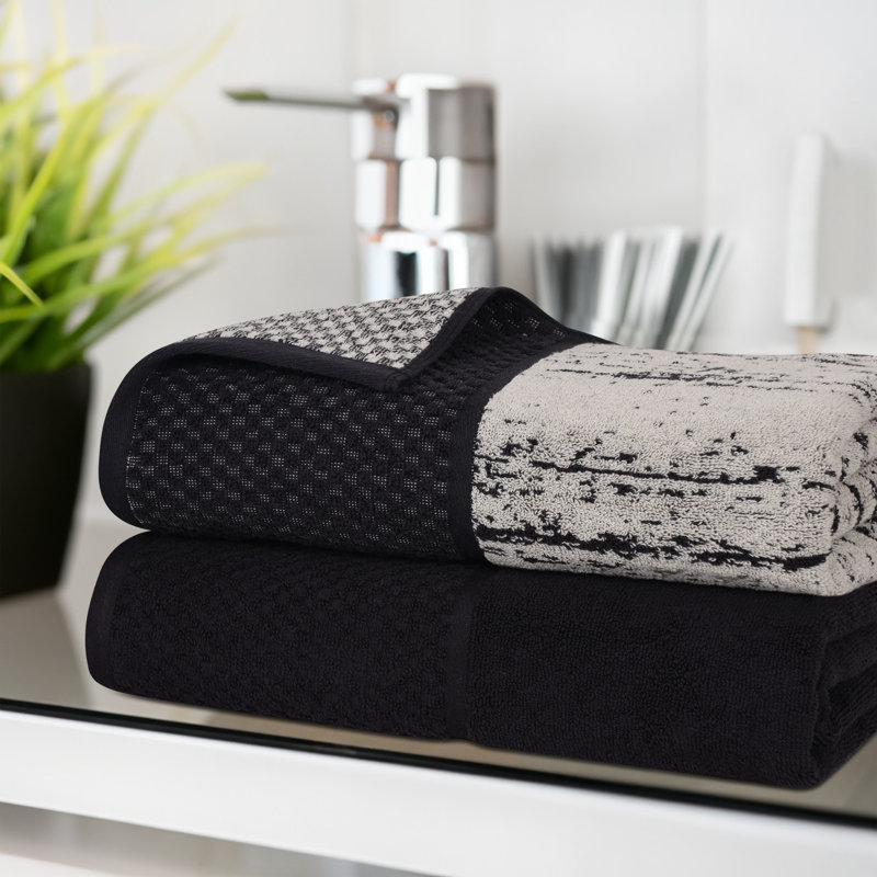 Drap de bain en jacquard doux et moelleux Superior Lodie, Noir / Ivoire