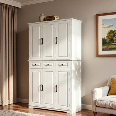 Freestanding Kitchen Pantry Cabinet with 3 Pull Out Trays, 6 Door Racks, 3 Drawers and Adjustable Shelves