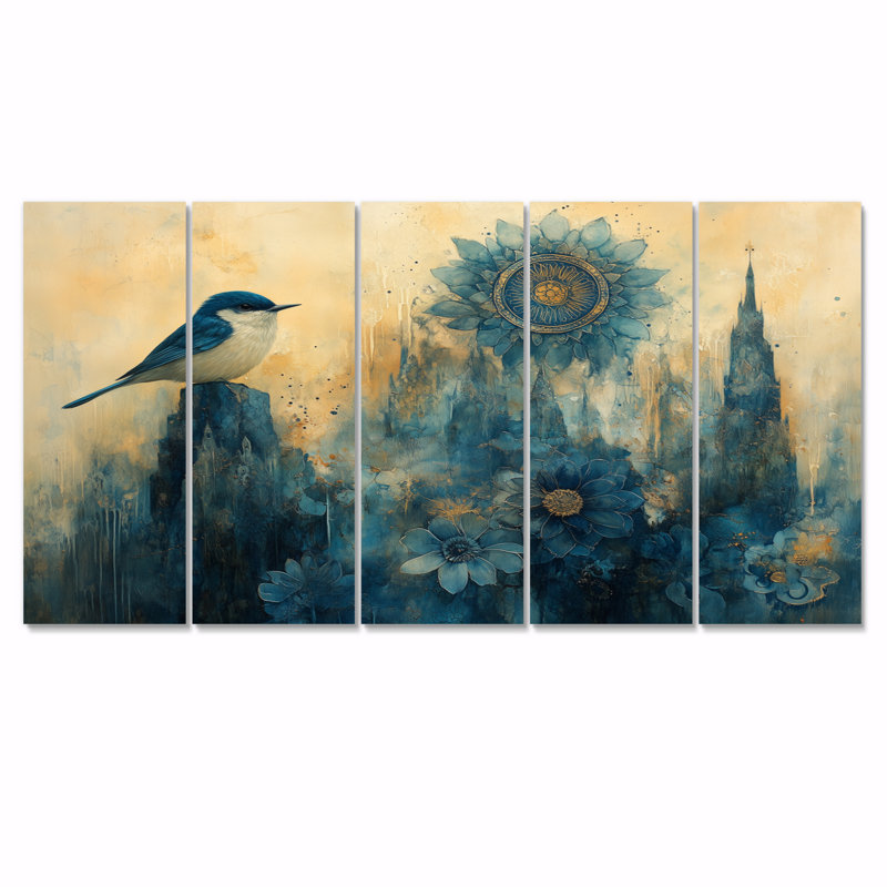 «Blue Mystic Symbols Spiritual Dreams V - Dreams Motivation», ensemble d'art sur toile, H 32 po x l 80 po