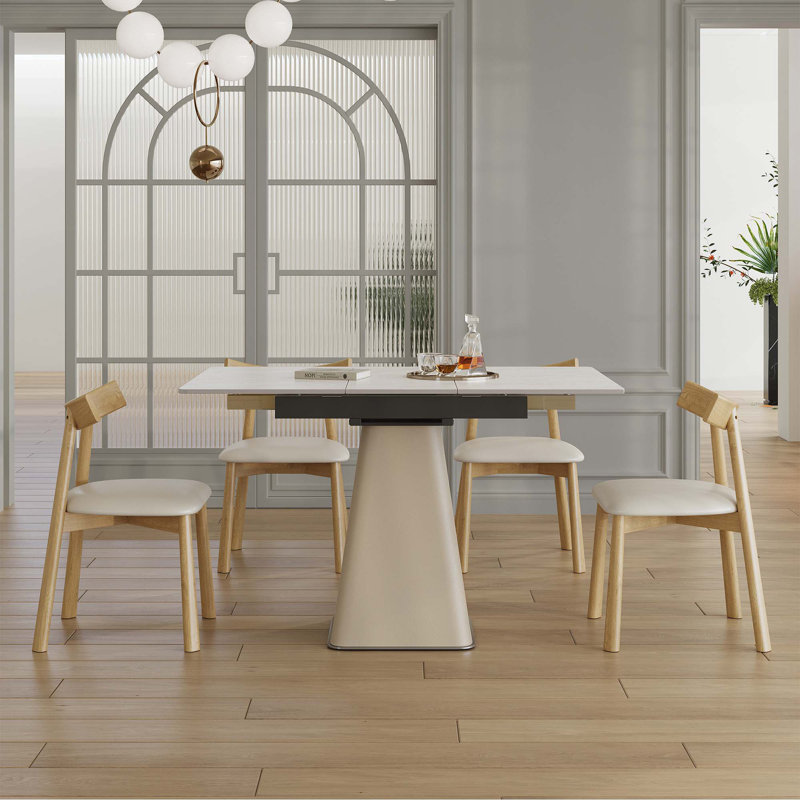 Ensemble de table de salle à manger 5 pièces rétractable, extensible avec 4 chaises pour petits appartements, peu encombrant et élégant