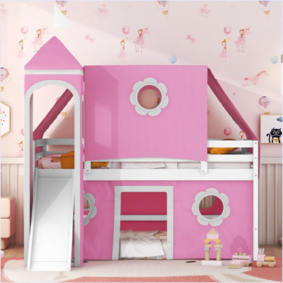 Loft Bed With Slide Pink Tent And Tower