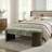 Palm Print Upholstered Bench with Curved Wood Legs-654253358