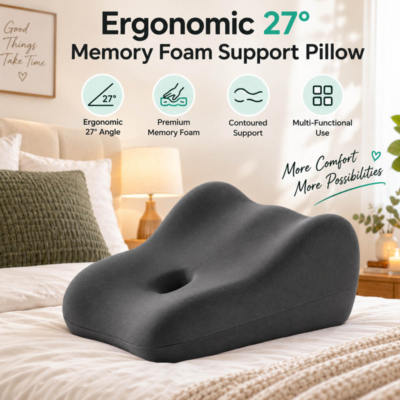 Memory Foam Wedge Support Pillow, Ergonomic Contoured Design